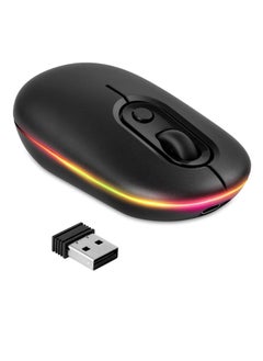 Excefore Wireless Mouse for Laptop, Rechargeable Wireless Mouse with Adapter, Two Modes (BT 5.2 + 2.4G Wireless), Ultra-Thin/Silent , Light Up Mouse with LED Lights for PC/Tablet/LaptopBlack  - Image 1