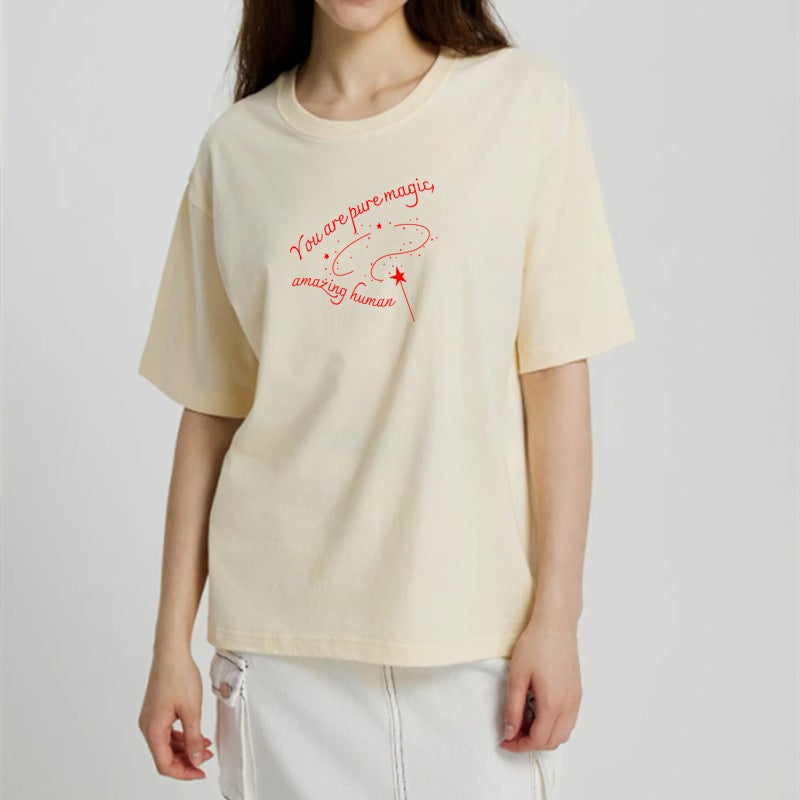 Back Bag Collar Loose Short-sleeved T-shirt Women's All-match Printed Round Neck Top T-shirt Trendy - Image 3