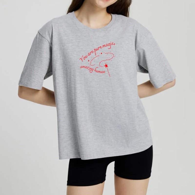 Back Bag Collar Loose Short-sleeved T-shirt Women's All-match Printed Round Neck Top T-shirt Trendy - Image 4