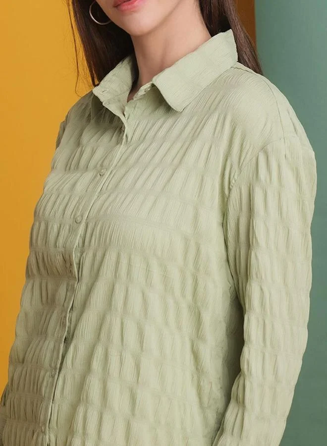 Freehand Freehand Women Green Seersucker Oversized Shirt