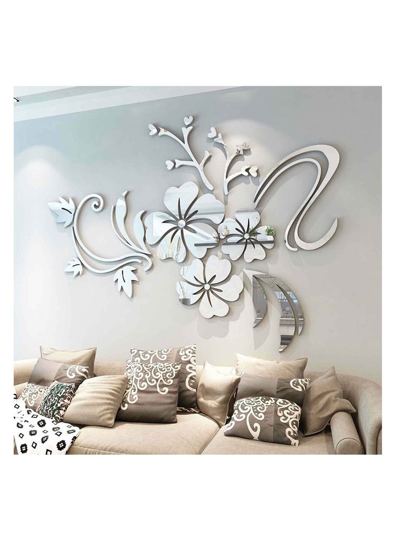 SYOSI Wall Stickers 3D Flower Mirror Family Wall Decals Living Room Wall Decor Mirror Stickers for Walls Decor Living Room Home Decorations Room Decor for Office Sofa Bedroom Mirror Decals 75*100cm - Image 1