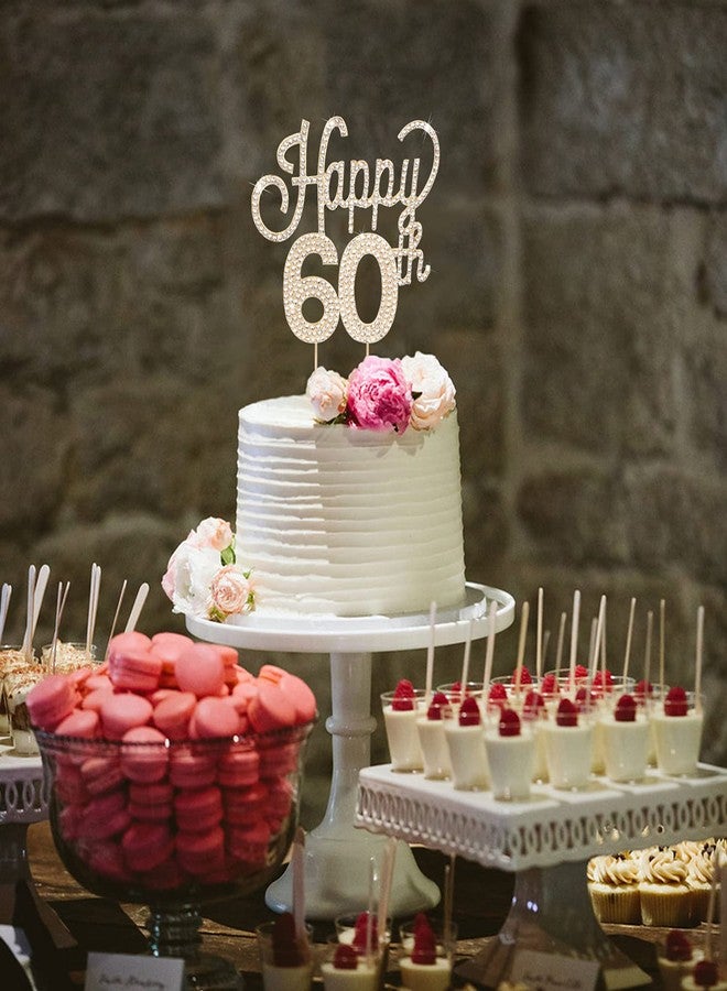 LINGTEER Happy 60th Birthday Gold Rhinestone Cake Topper - Cheers to 60th Birthday Sixty Years Old Anniversary Party Cake Centerpieces Topper Decorations Gift Sign. - Image 5