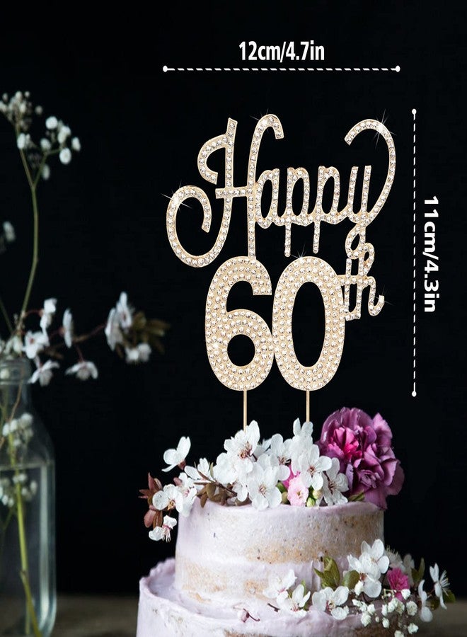 LINGTEER Happy 60th Birthday Gold Rhinestone Cake Topper - Cheers to 60th Birthday Sixty Years Old Anniversary Party Cake Centerpieces Topper Decorations Gift Sign. - Image 3