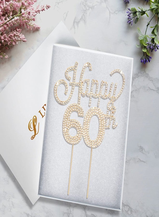 LINGTEER Happy 60th Birthday Gold Rhinestone Cake Topper - Cheers to 60th Birthday Sixty Years Old Anniversary Party Cake Centerpieces Topper Decorations Gift Sign. - Image 2