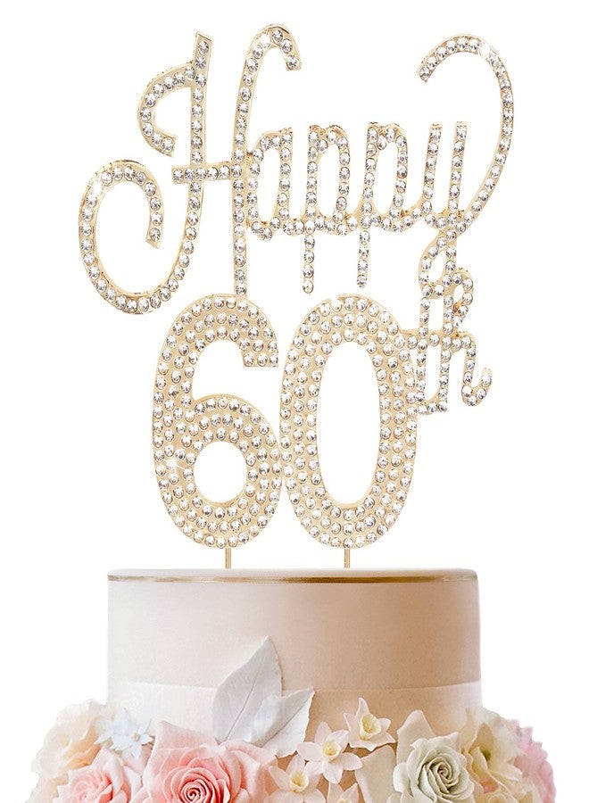 LINGTEER Happy 60th Birthday Gold Rhinestone Cake Topper - Cheers to 60th Birthday Sixty Years Old Anniversary Party Cake Centerpieces Topper Decorations Gift Sign. - Image 1