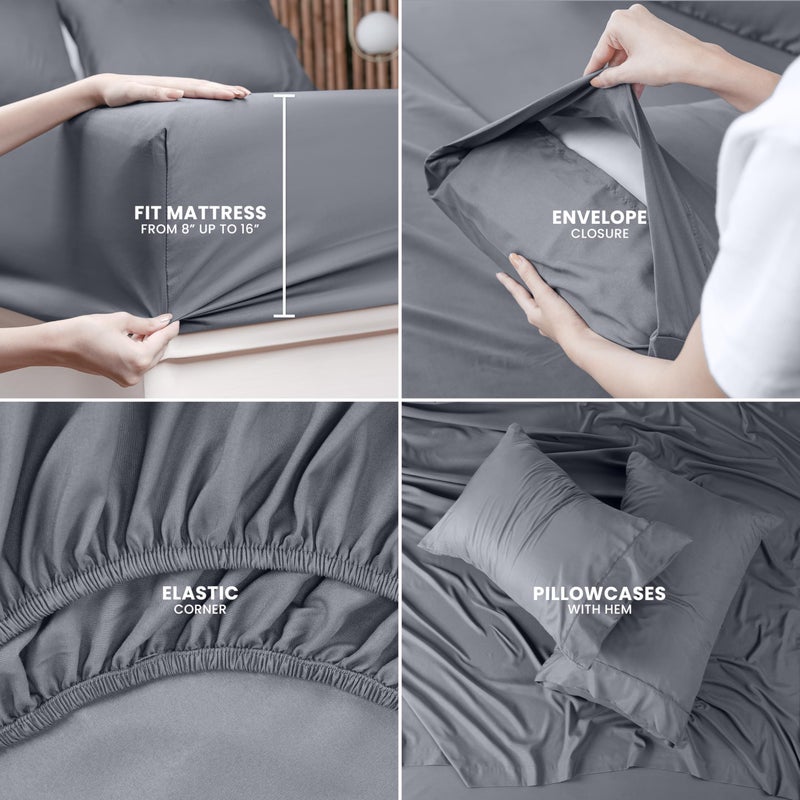 Utopia Bedding King Sheet Set â€“ 4 Piece Bed Sheets for King Size Bed, Soft and Breathable Microfiber, Includes 1 Fitted Sheet, 1 Flat Sheet and 2 Pillowcases (Grey) - Image 4