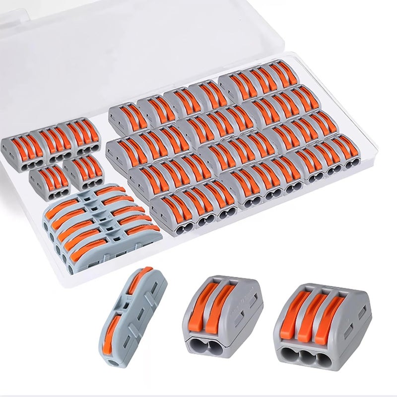 Eugiichr 44 PCS Lever Wire Connectors Nuts Kit - 1/2/3 Port Push-in Quick Connect Inline Splices - Professional Electrical Butt Terminals Splicing Kit for Home Lighting & Car Audio, AWG 28-12 - Image 1