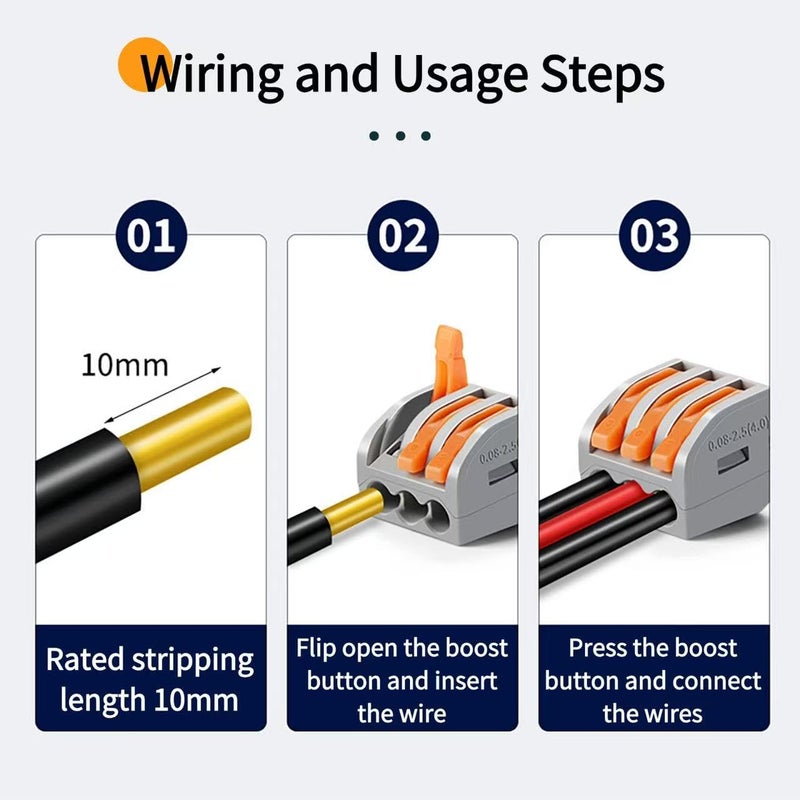 Eugiichr 44 PCS Lever Wire Connectors Nuts Kit - 1/2/3 Port Push-in Quick Connect Inline Splices - Professional Electrical Butt Terminals Splicing Kit for Home Lighting & Car Audio, AWG 28-12 - Image 5