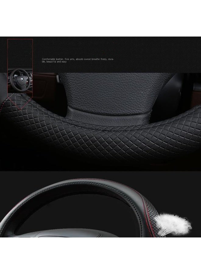 NXT Car Steering Wheel Cover, Leather, Universal 15 Inch Fit, Anti-Slip & Odor-Free (Black) - Image 5