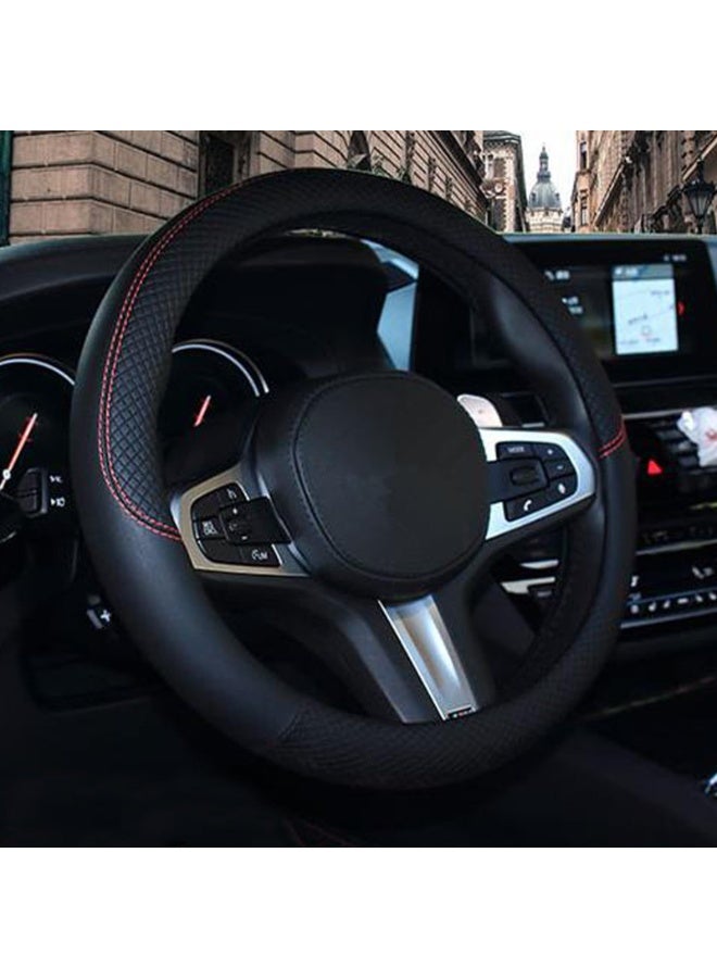 NXT Car Steering Wheel Cover, Leather, Universal 15 Inch Fit, Anti-Slip & Odor-Free (Black) - Image 1