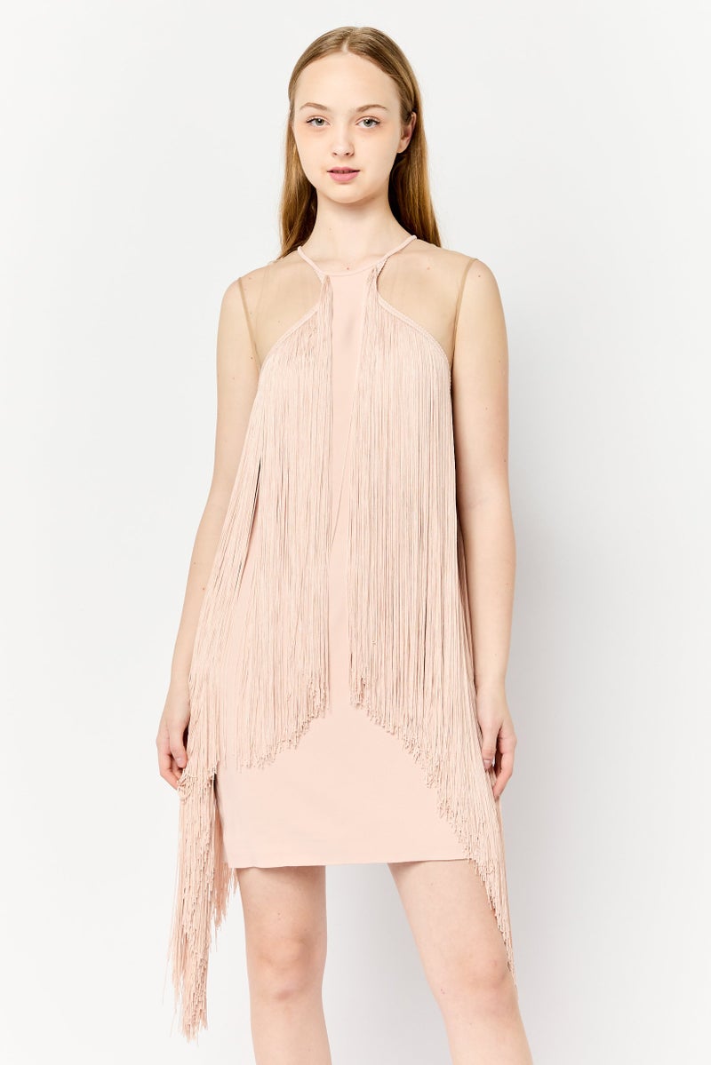 STELLA MCCARTNEY Women Fringe Mini Dress, Peach - Image 1