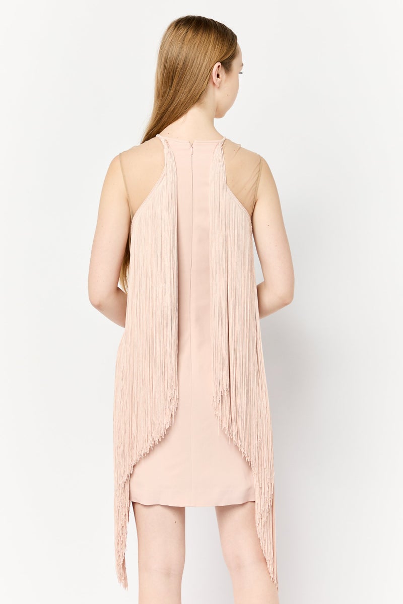 STELLA MCCARTNEY Women Fringe Mini Dress, Peach - Image 4
