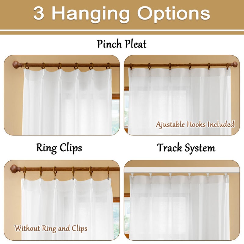 MAIHER White Pleated Sheer Curtains 90 Inch Length for Bedroom Pinch Pleat Drapes with Adjustable Hooks, Airy Breathable Light Filtering Soft Touch Textured Curtain Panels, White, 42"W x 90"L, 2 Panels - Image 3