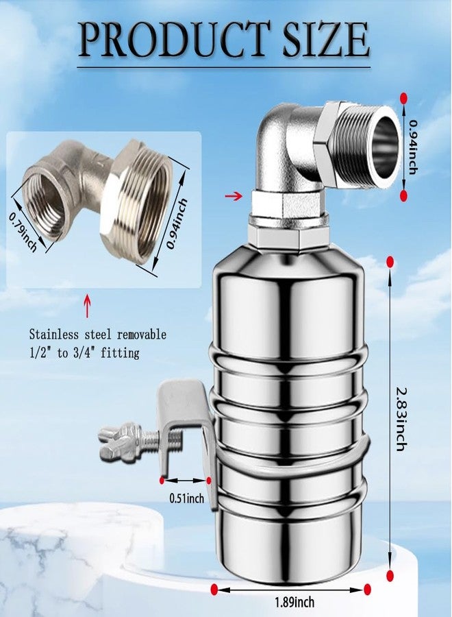 Musibo 2PCS Float Valve,1/2" to 3/4'' Water Float Valve,304 Stainless Steel Fully Automatic Water Level Control Float Valve, Automatic Water Level Controller for Water Tank,Pool,Water Tank, Livestock Troughs - Image 2