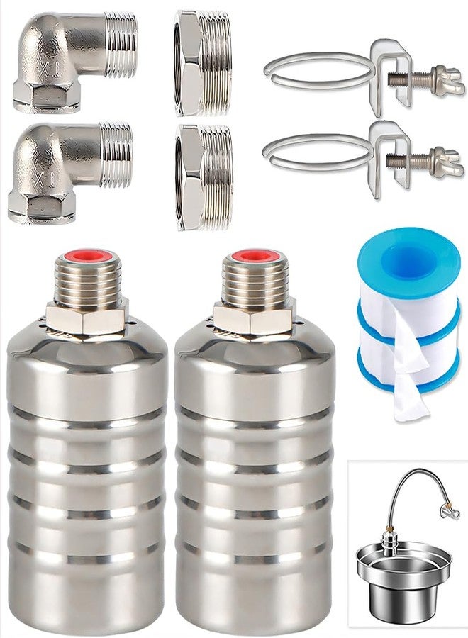 Musibo 2PCS Float Valve,1/2" to 3/4'' Water Float Valve,304 Stainless Steel Fully Automatic Water Level Control Float Valve, Automatic Water Level Controller for Water Tank,Pool,Water Tank, Livestock Troughs - Image 1
