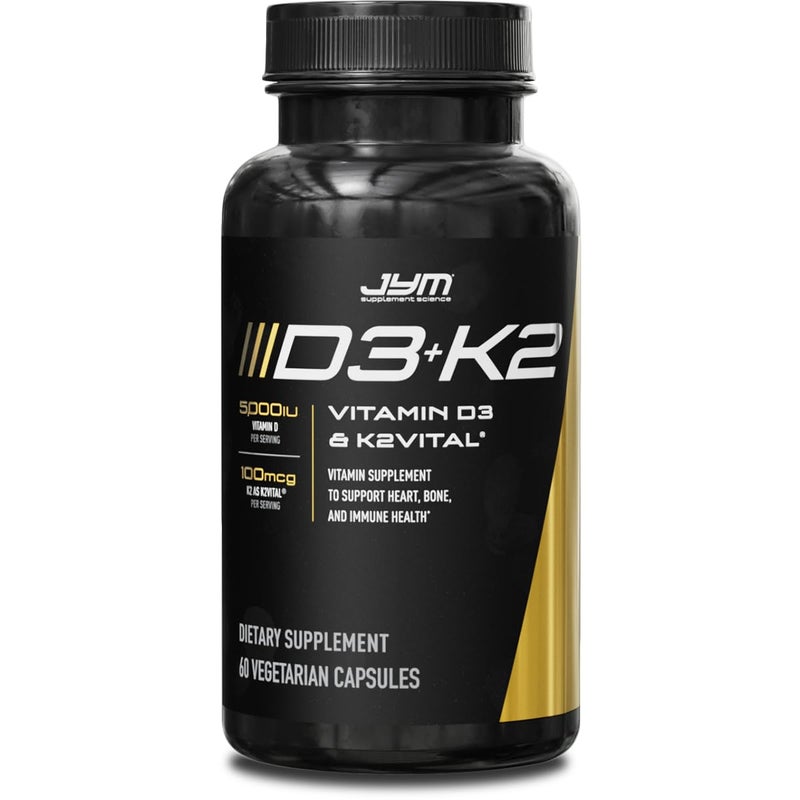 JYM Supplement Science JYM D3 K2 with 5000iu D3 100mcg of Vitamin K2 as MK7 Bone Cardiovascular Immune Health for Men Women Softgel