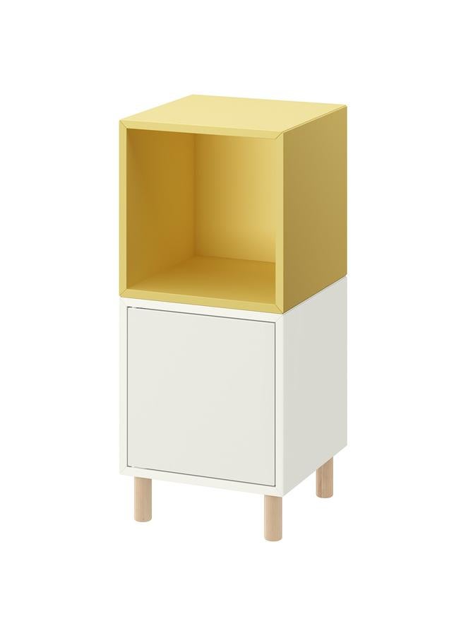 Zaboon Cabinet combination with legs, white pale yellow/wood, 35x35x80 cm - Image 1
