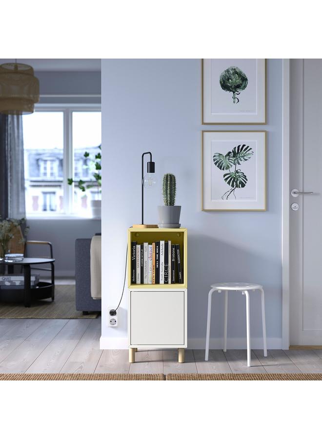 Zaboon Cabinet combination with legs, white pale yellow/wood, 35x35x80 cm - Image 3
