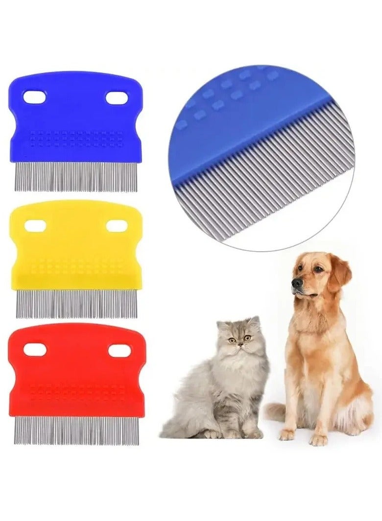A multi-color flea comb for cats and dogs, designed as a cleaning tool for effective lice removal, treating and eliminating fleas, mites, ticks, and dandruff with soft stainless steel teeth for gentle grooming. - Image 1