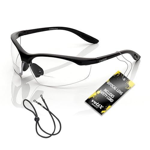 voltX 'Constructor' BIFOCAL Reading Safety Glasses (Clear +1.5 Dioptre) ANSI Z87.1+ & CE EN166F, Certified/Cycling Sports Glasses Includes Safety Cord + UV400 Anti Fog Coated Lens - Image 3