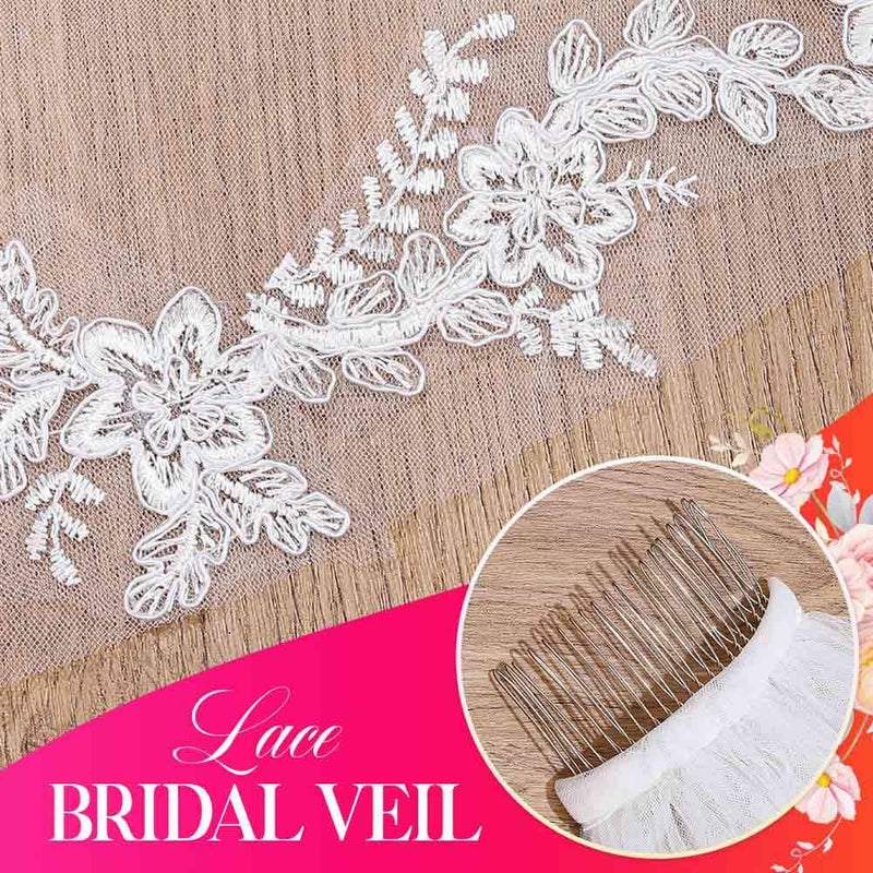 Latious Lace Wedding Veils White 1 Tier Bridal Tulle Veil Elbow Length Veils with Comb for Brides and Women (White) - Image 5
