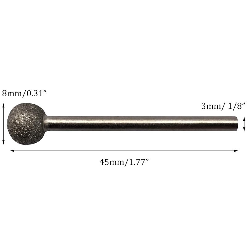NACX 20Pcs Diamond Mounted Point, 8mm Ball Head, 3mm Shank, Diamond Grinding Bit Rotary Burrs, for Jade Stone Jewelry Ceramic Carving Polishing - Image 2