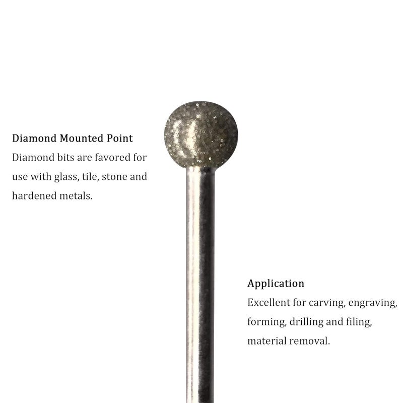 NACX 20Pcs Diamond Mounted Point, 8mm Ball Head, 3mm Shank, Diamond Grinding Bit Rotary Burrs, for Jade Stone Jewelry Ceramic Carving Polishing - Image 3
