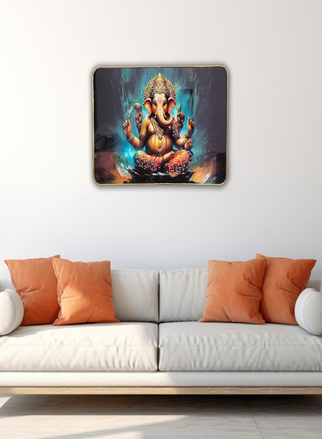 Masstone Lord Ganesha Wall Painting with Crystal Embedded High Gloss Surface Gold Slim Frame Embossed, 45x30 cm Wall Hanging Photos Home Décor Wall Art For Living Room, Bedroom, Drawing room - Image 4
