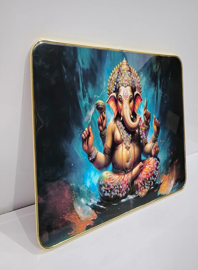 Masstone Lord Ganesha Wall Painting with Crystal Embedded High Gloss Surface Gold Slim Frame Embossed, 45x30 cm Wall Hanging Photos Home Décor Wall Art For Living Room, Bedroom, Drawing room - Image 3