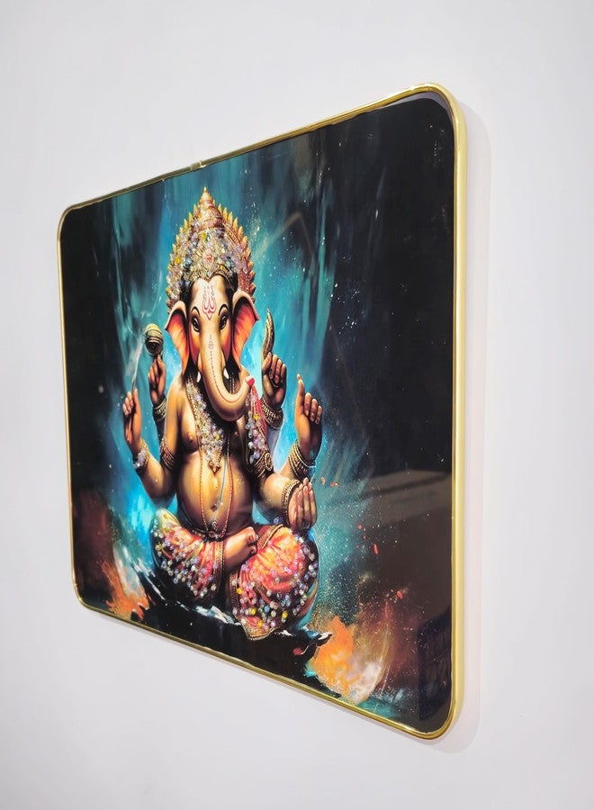 Masstone Lord Ganesha Wall Painting with Crystal Embedded High Gloss Surface Gold Slim Frame Embossed, 45x30 cm Wall Hanging Photos Home Décor Wall Art For Living Room, Bedroom, Drawing room - Image 2
