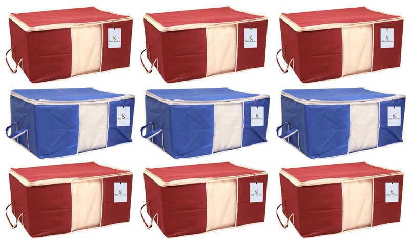 Kuber Industries 9 Piece Non Woven Underbed Storage Organiser Set Extra Large Maroon and Royal Blue - Image 1