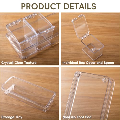 XJMWXHFC Clear Seasoning Box, 4 Pieces Seasoning Rack Spice Pots, Storage Container Condiment Jars Acrylic Seasoning Box with Covers and Spoons for Spice, Sugar, Salt, Sugar, Cardamon, Cinnamon - Image 5