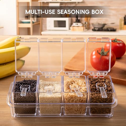 XJMWXHFC Clear Seasoning Box, 4 Pieces Seasoning Rack Spice Pots, Storage Container Condiment Jars Acrylic Seasoning Box with Covers and Spoons for Spice, Sugar, Salt, Sugar, Cardamon, Cinnamon - Image 3