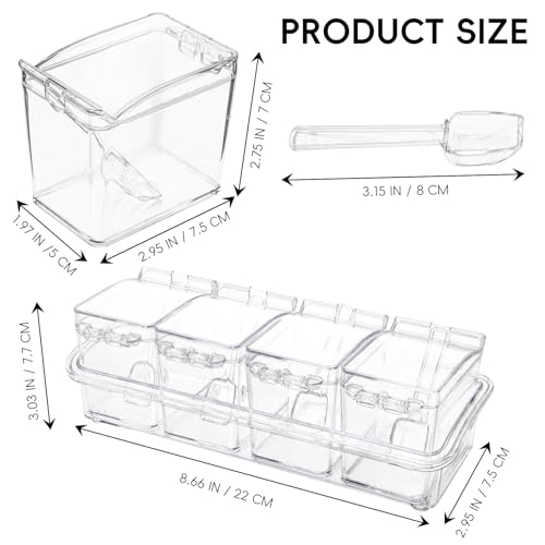XJMWXHFC Clear Seasoning Box, 4 Pieces Seasoning Rack Spice Pots, Storage Container Condiment Jars Acrylic Seasoning Box with Covers and Spoons for Spice, Sugar, Salt, Sugar, Cardamon, Cinnamon - Image 2