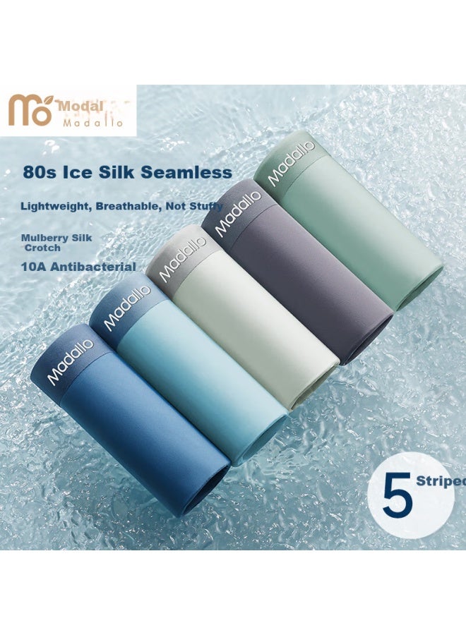 Modal 5-pack Men's Ice Silk Seamless Breathable Antibacterial Boxer Briefs Loose-fit Men's Four-corner Shorts Underwear - Image 2