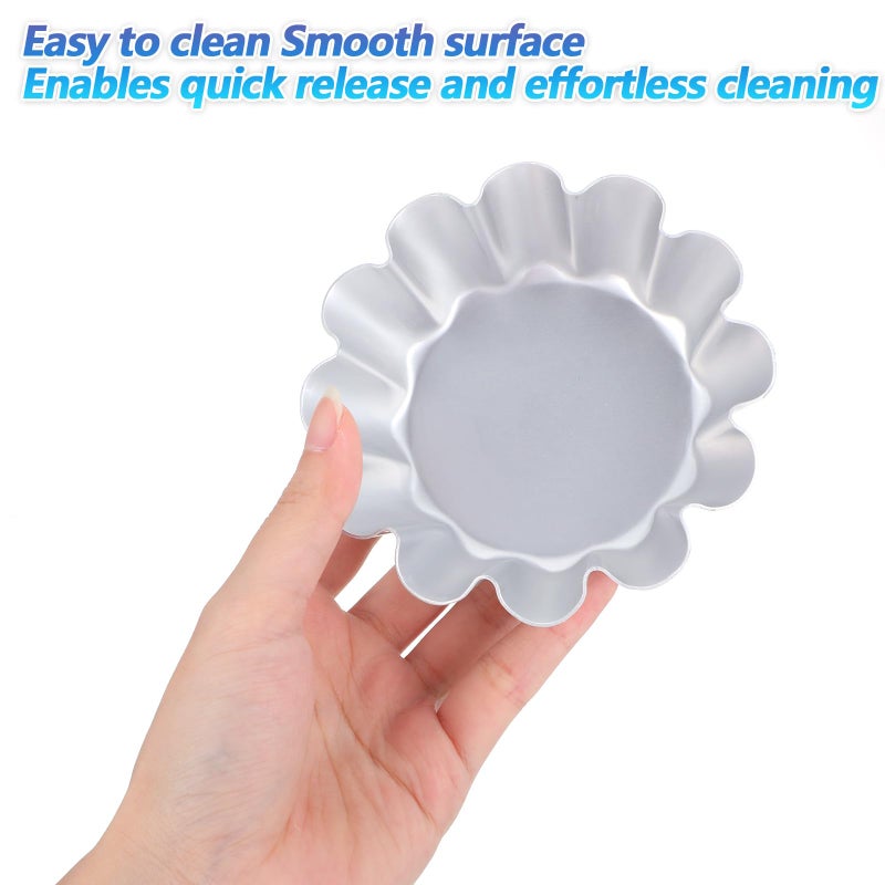 Neyauo 6 Pcs Ensaymada Molder Filipino, Aluminum Alloy Bibingka Molder, Round Egg Tart Molds, Chrysanthemum Cake Pan with Wave Edge, Multipurpose Baking Tool for Egg Tarts Cakes Cupcakes Puddings(4.5 Inch) - Image 4