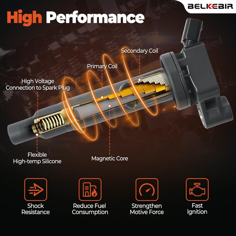 BELKEBIR Set of 6 Ignition Coil Pack & Iridium Spark Plugs Compatible with V6 3.0L 3.3L 2000-2008 Toyota Avalon Camry Highlander Sienna Solara, 1999-2008 Lexus RX300 RX330 ES300 ES330 RX400h Replace UF267 - Image 4