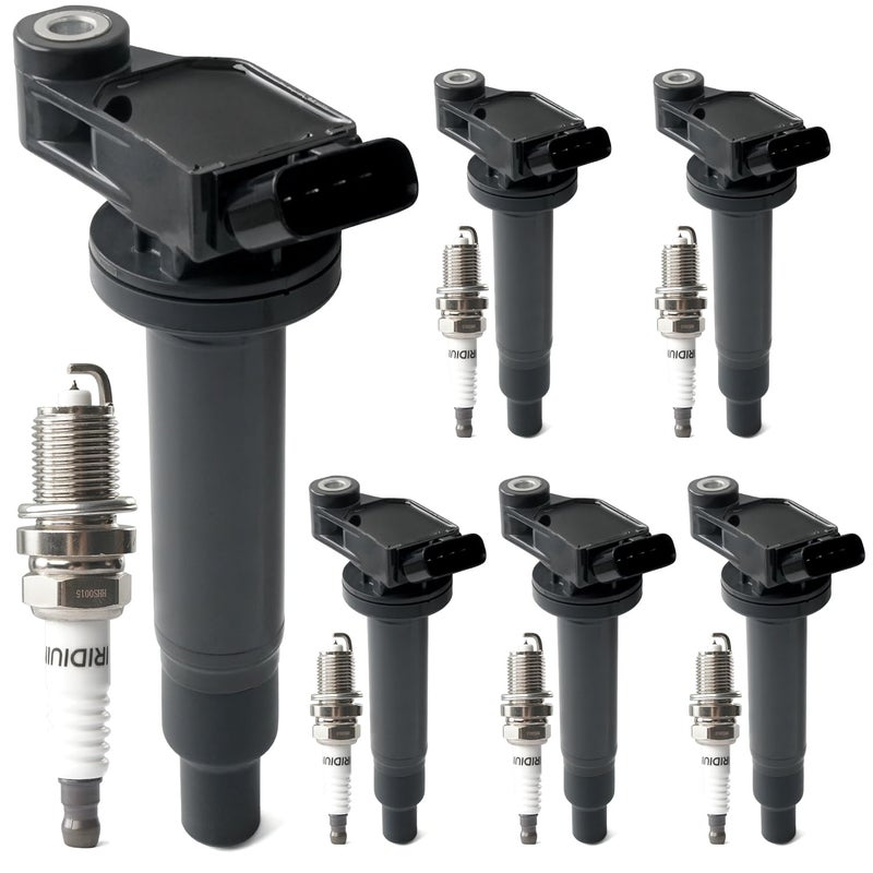 BELKEBIR Set of 6 Ignition Coil Pack & Iridium Spark Plugs Compatible with V6 3.0L 3.3L 2000-2008 Toyota Avalon Camry Highlander Sienna Solara, 1999-2008 Lexus RX300 RX330 ES300 ES330 RX400h Replace UF267 - Image 1