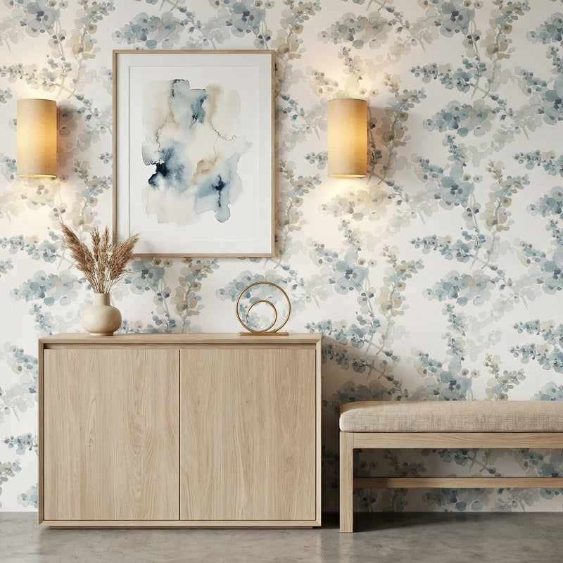 Hopepak Floral Peel and Stick Wallpaper Blue Watercolor Flower Wallpaper Self Adhesive Removable Contact Paper Vinyl Roll for Bedroom Living Room Accent Wall Furniture Decor 17" x 78.7" - Image 4