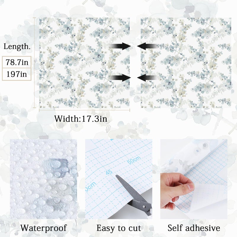 Hopepak Floral Peel and Stick Wallpaper Blue Watercolor Flower Wallpaper Self Adhesive Removable Contact Paper Vinyl Roll for Bedroom Living Room Accent Wall Furniture Decor 17" x 78.7" - Image 5