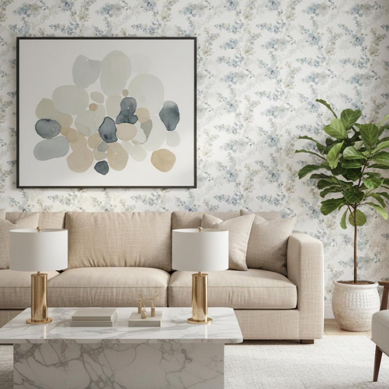 Hopepak Floral Peel and Stick Wallpaper Blue Watercolor Flower Wallpaper Self Adhesive Removable Contact Paper Vinyl Roll for Bedroom Living Room Accent Wall Furniture Decor 17" x 78.7" - Image 2