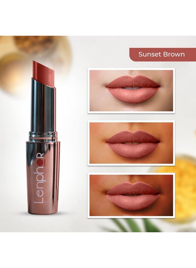 Lenphor Treasure Matte Lipstick Long Lasting Lipstick For Professional Cosmetics For Women Creamy Soft Lip Stick Long Lasting Moisturizer Lip Gloss Lipsticks For Women & Girls Sunset Brown 3Gm - Image 5