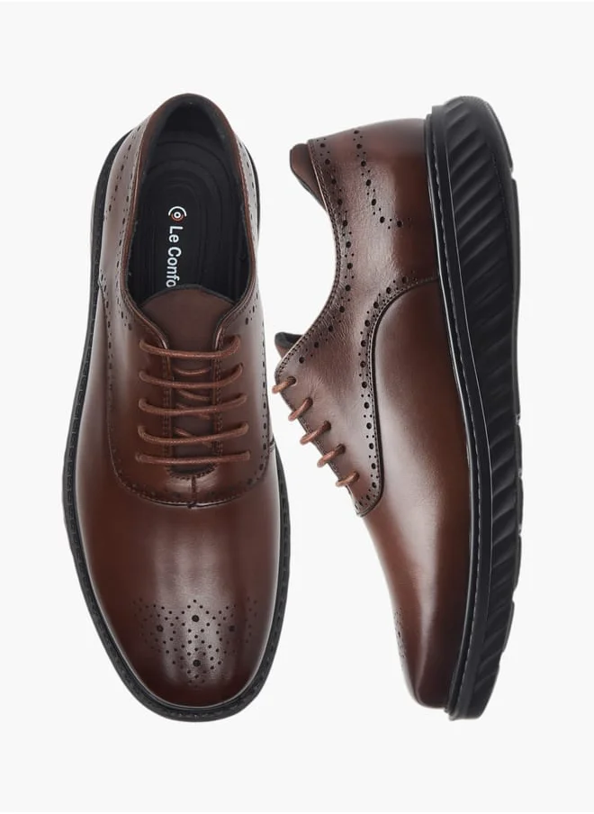 لو كونفورت Men Perforation Detail Lace-Up Oxford Shoes