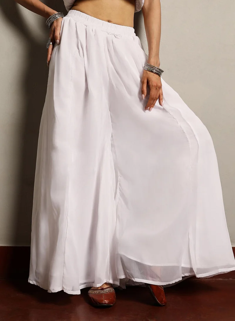  قصة Women's Daisy White Solid Schiffli Kurti With Palazzo & Dupatta