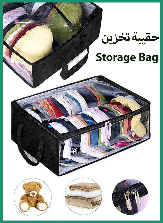 Foldable Non-woven Fabric Closet Storage Bag ,Large Capacity Clothing Storage Bag , With Reinforced Handle, Sturdy Zipper And Oversize Transparent Window, For Quilts, Clothing,Bedding,Black,50x16.5 x 41 cm - Image 1