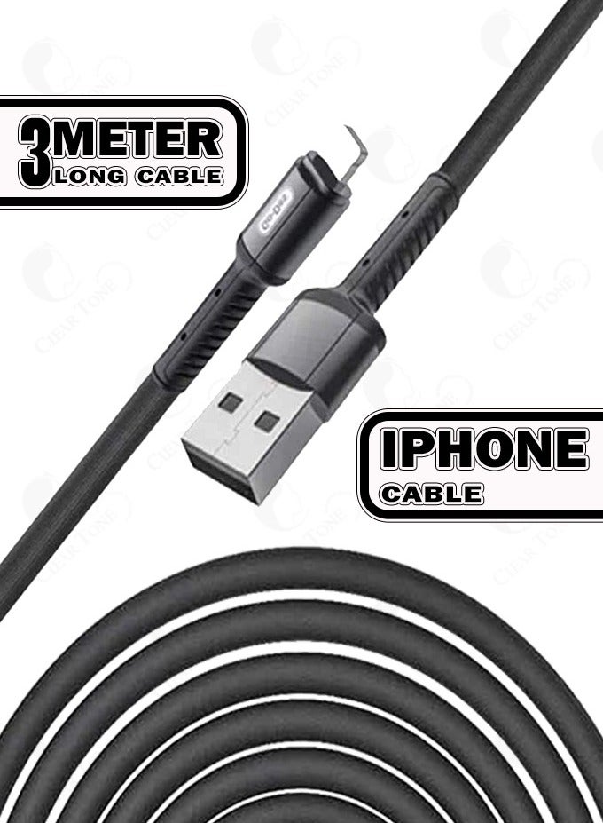 GO-DES 3A Ultra-Fast USB to Lightning Data Cable – 3 Meter Length Has More Freedom To Charge| Smart Chip | High Density Nylon Braided Weave | Resistant To Twist | High-Quality Tinned Copper Wire for Efficient Charging & 480mbps Transmission Speed - Image 2