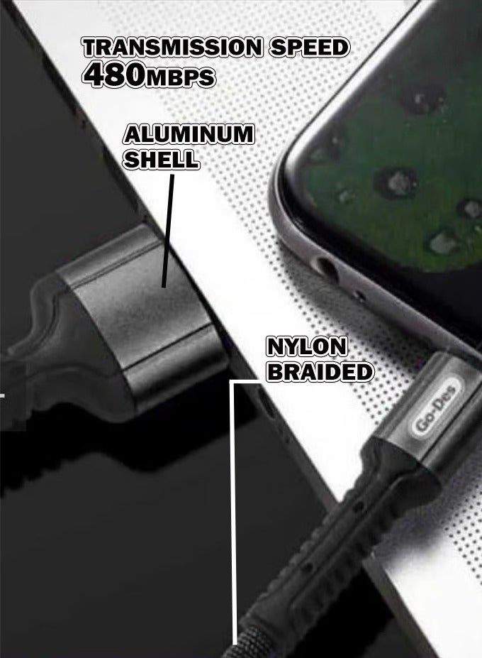 GO-DES 3A Ultra-Fast USB to Lightning Data Cable – 3 Meter Length Has More Freedom To Charge| Smart Chip | High Density Nylon Braided Weave | Resistant To Twist | High-Quality Tinned Copper Wire for Efficient Charging & 480mbps Transmission Speed - Image 3