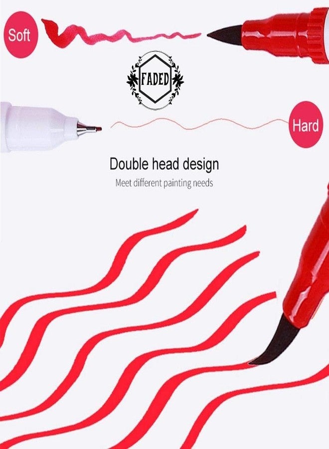 Faded Dual Tip Brush & Fine Tip Drawing Pens | Water-Based Coloring Markers for Art, Sketching, Calligraphy & DIY Crafts | Vibrant, Smooth Ink Set (Pack of 12) - Image 2