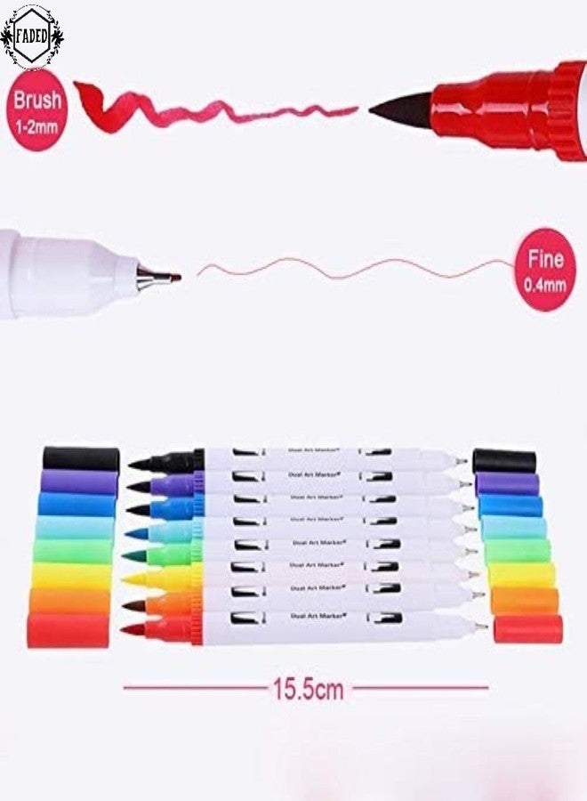 Faded Dual Tip Brush & Fine Tip Drawing Pens | Water-Based Coloring Markers for Art, Sketching, Calligraphy & DIY Crafts | Vibrant, Smooth Ink Set (Pack of 12) - Image 3