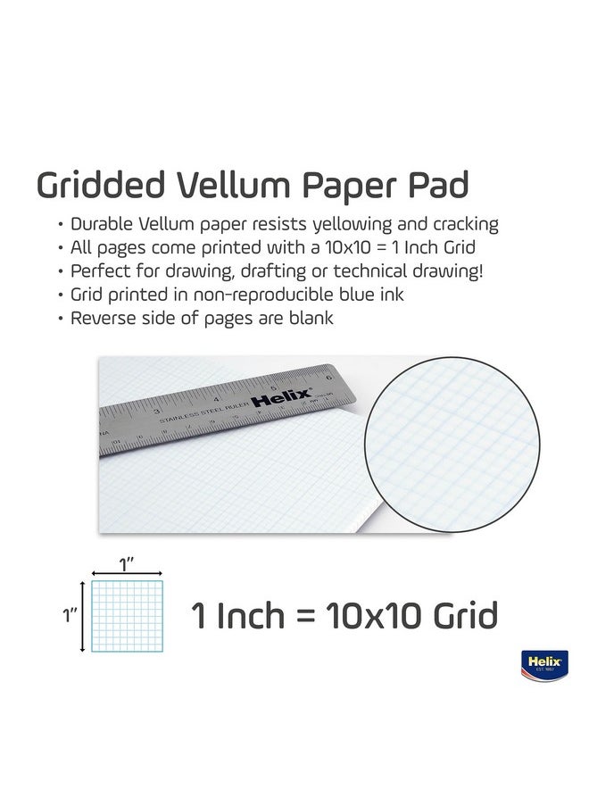 Maped - Helix 100% Rag Vellum Paper Pad 1 Inch Equals 10X10 Grid 8.5 Inch X 11 Inch 50 Sheet Pad Acid Free Drafting Art Sketching And Tracing - Image 1